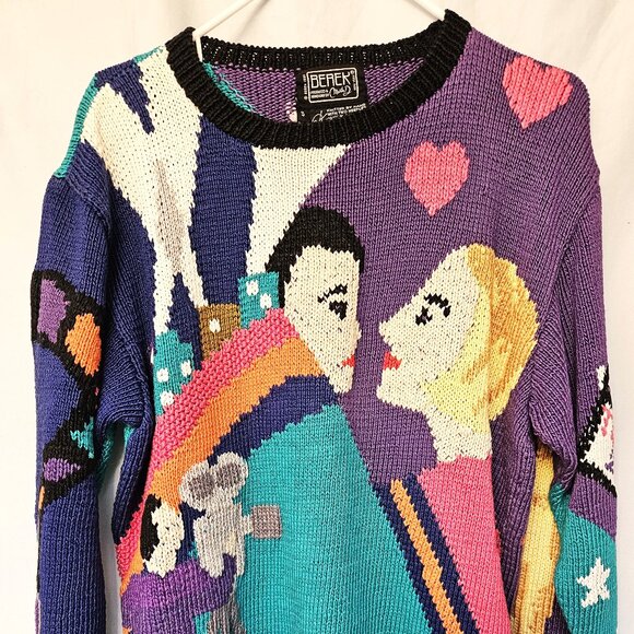 Berek Hollywood movies camera actors Marta D. intarsia sweater oversized sz S - Picture 1 of 12